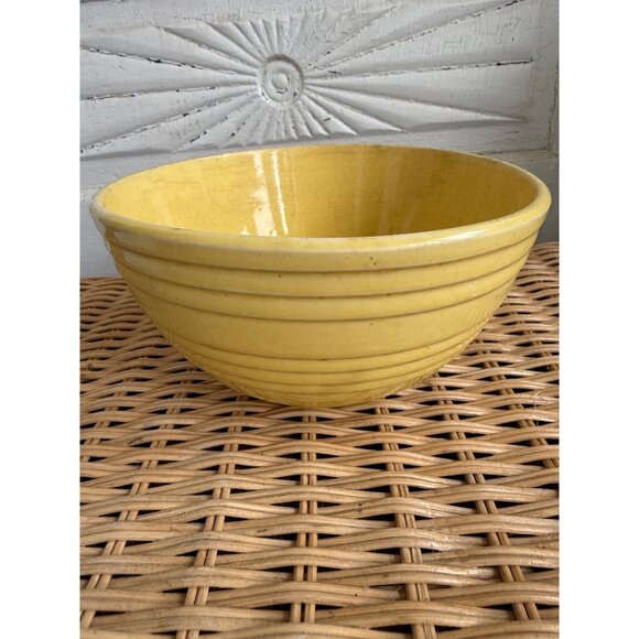 Vintage 30's McCoy Yellow Ribbed Mixing Bowl 7" Farmhouse Primitive - Picture 2 of 11